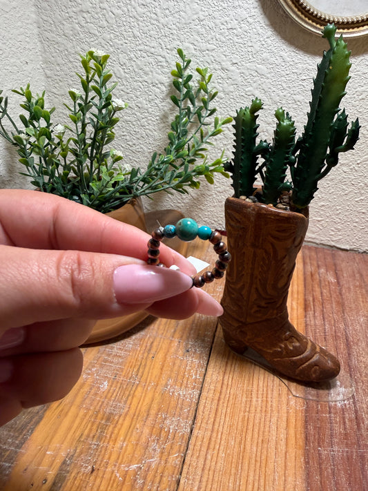 Copper bead & turquoise stretch ring