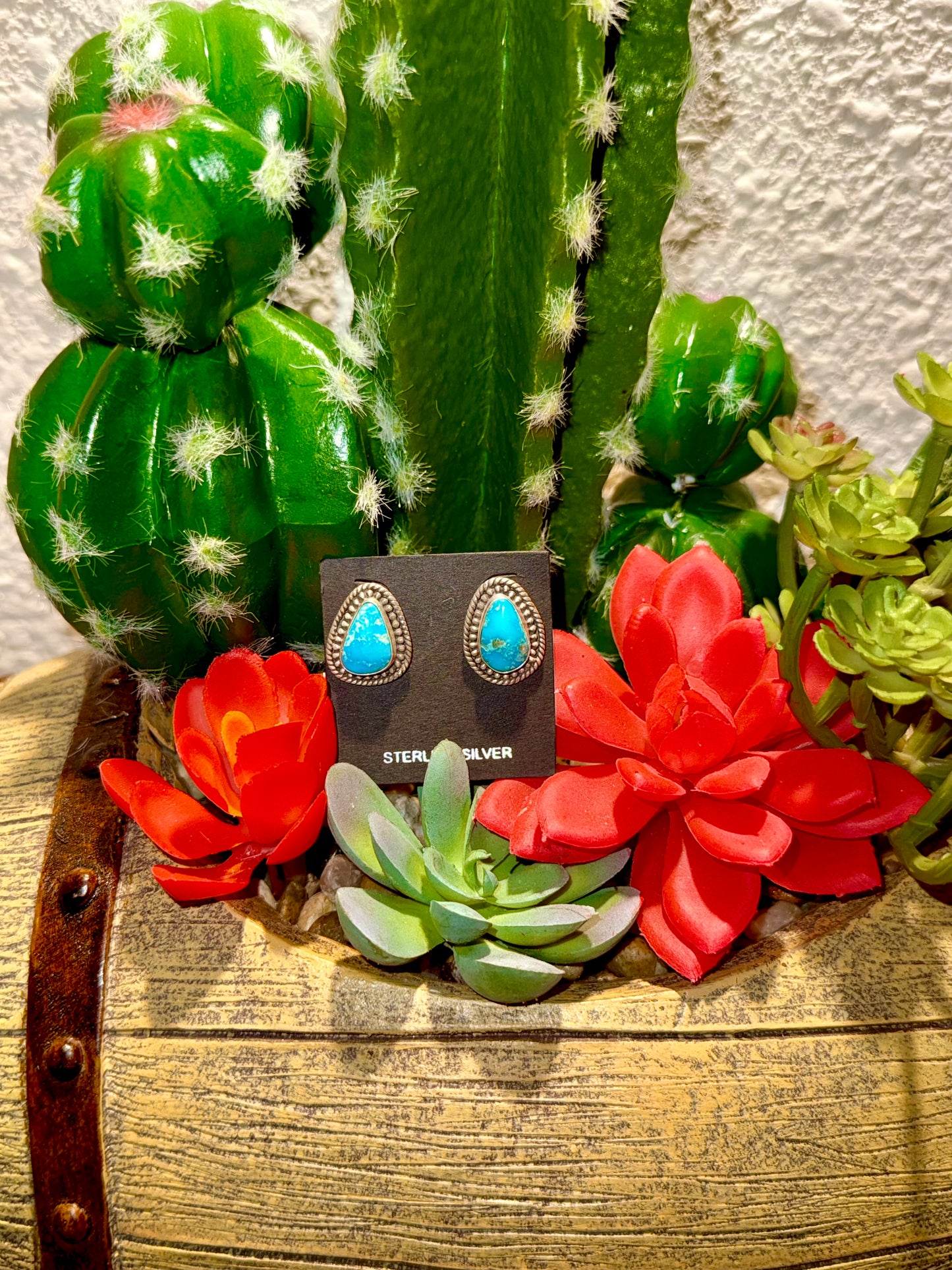 Sterling silver Sonoran blue tear drop studs