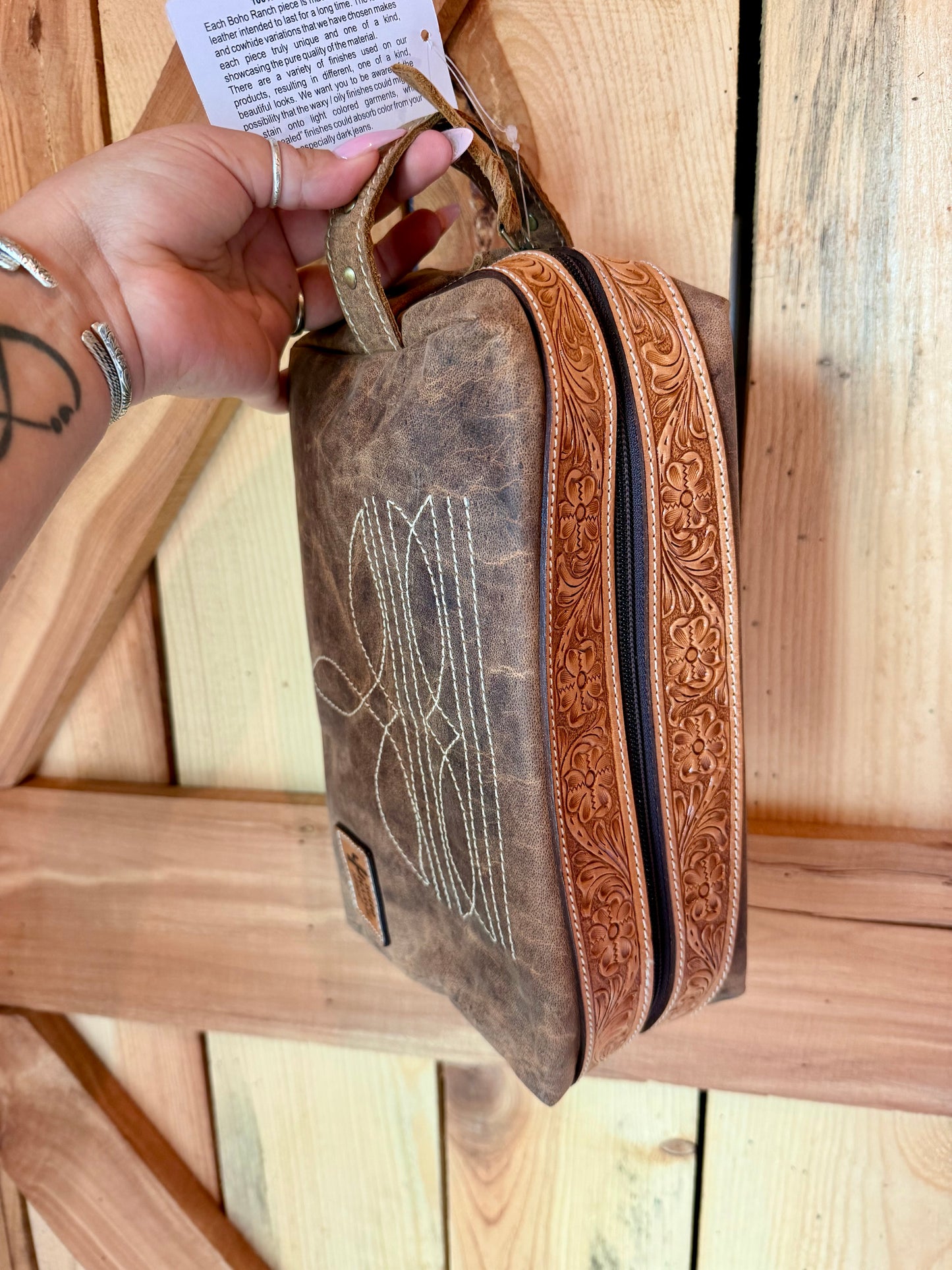 Boot stitch toiletry bag