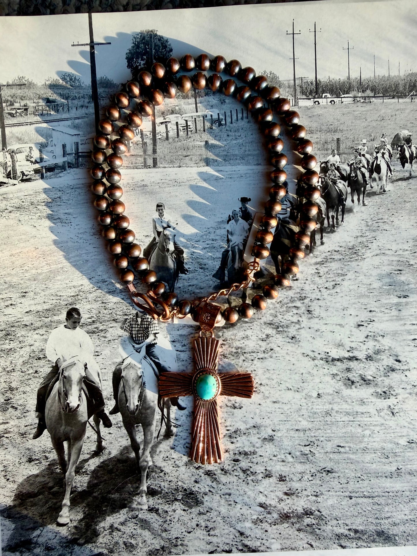 Copper cross with pearls