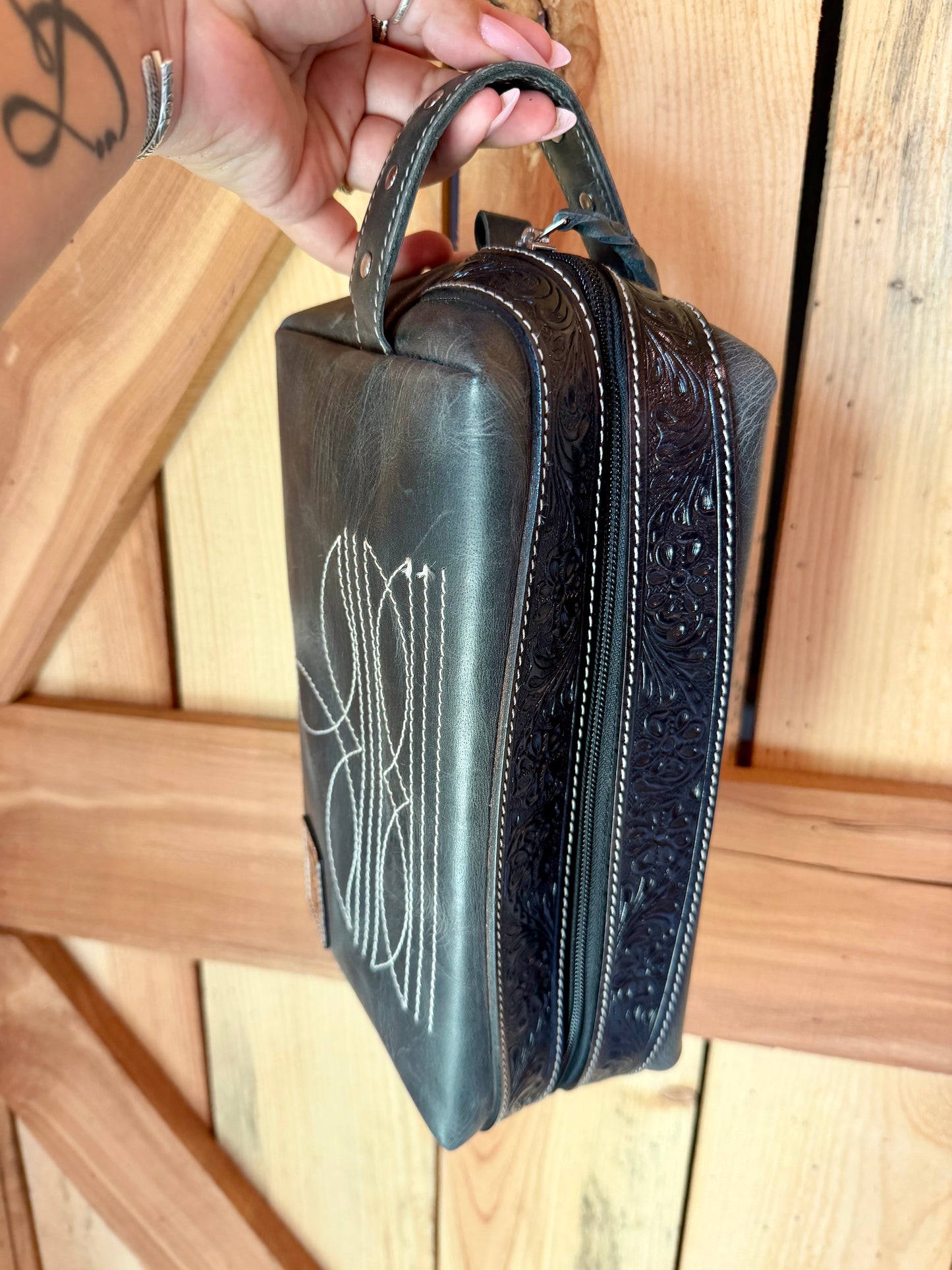 Boot stitch toiletry bag