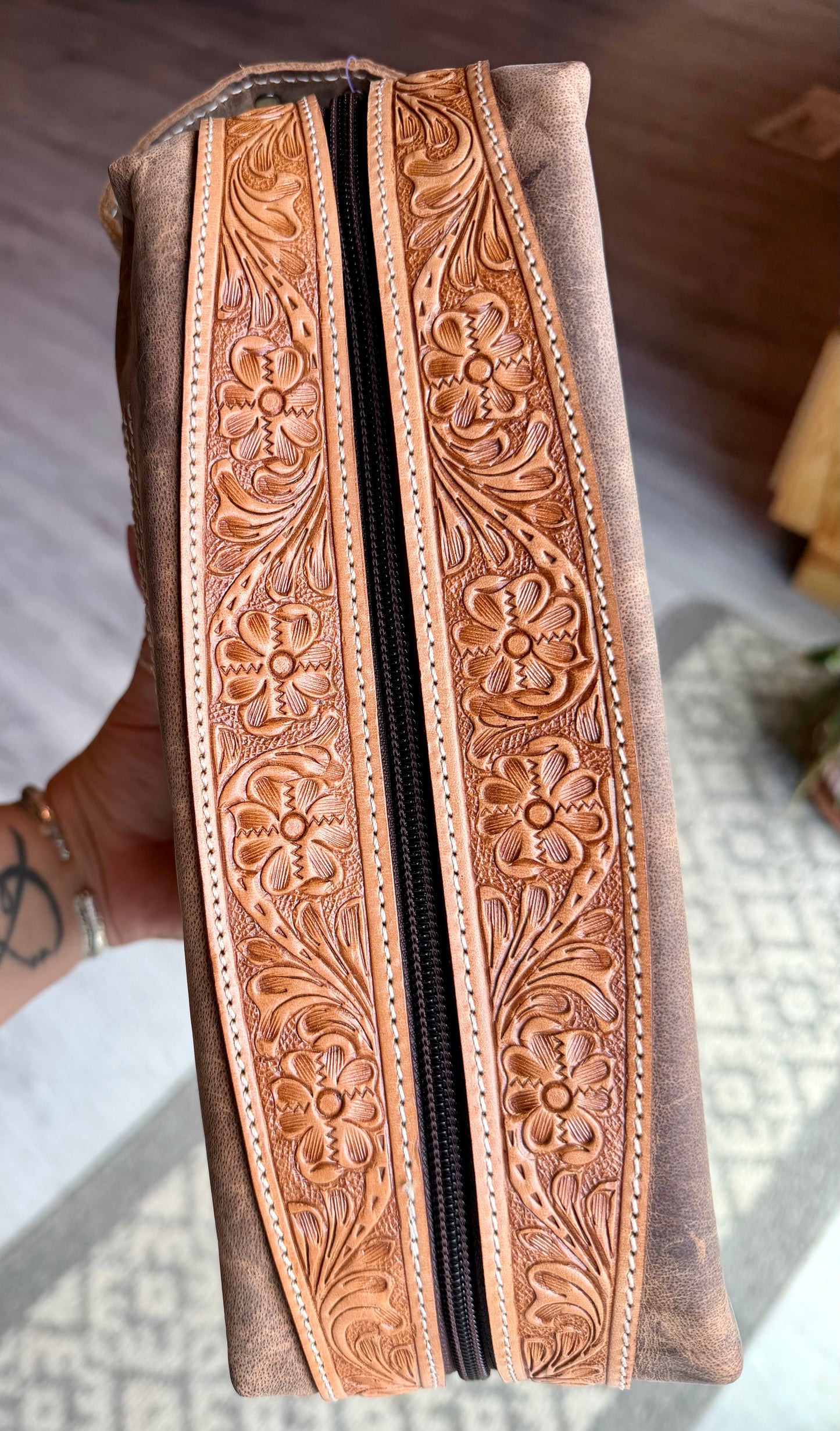 Boot stitch toiletry bag