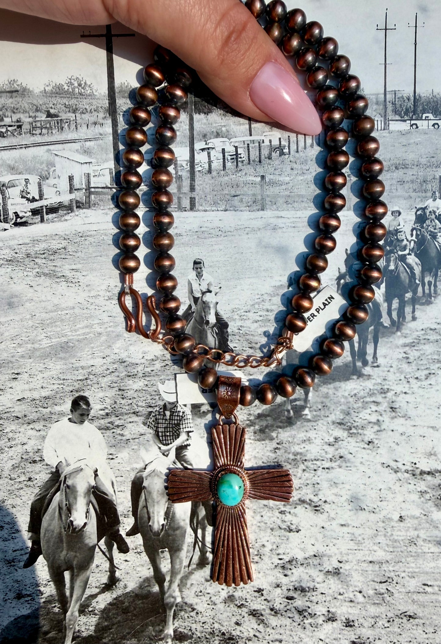 Copper cross with pearls