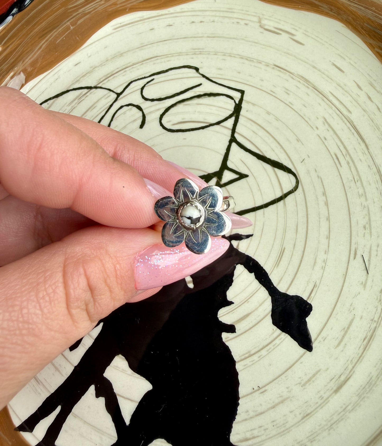 White buffalo flower ring
