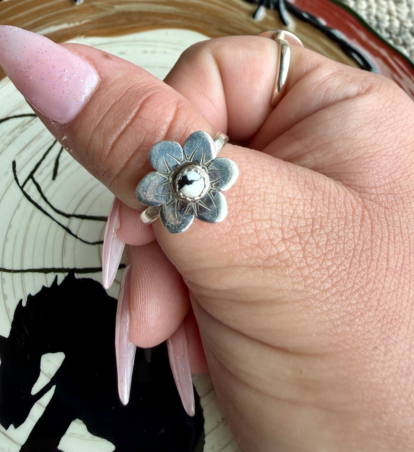 White buffalo flower ring